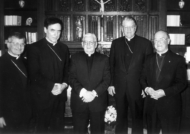 Bishop Edward Grosz, auxilliary bishop; Bishop Henry J. Mansell, bishop; Bishop Bernard McLaughlin, auxiliary bishop emeritus; Bishop Edward Head, bishop emeritus; and Bishop Stanislaus Brzana, Bishop of Ogdensburg, NY.